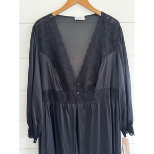 Vintage Shadowline Black Sheer Lace Nylon Robe Maxi Gothic Boudoir Lingerie 3X